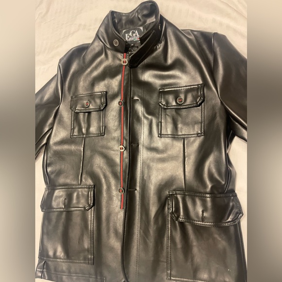 Leather red and green stripe jacket - Picture 2 of 4